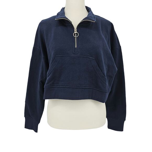 Revolve Weworewhat Womans size S Cropped Half Zip Pullover Jacket Navy Blue NEW - Picture 1 of 7